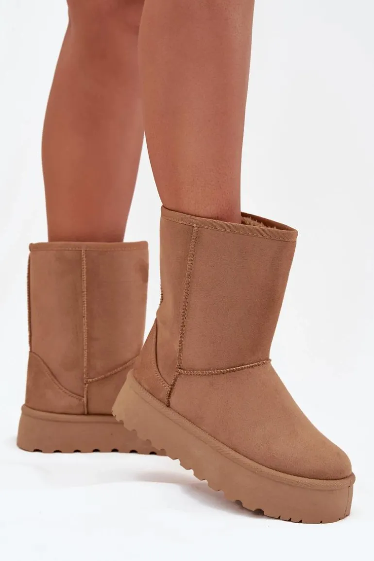 Damskie Śniegowce Ocieplone Futerkiem Camel Abrams