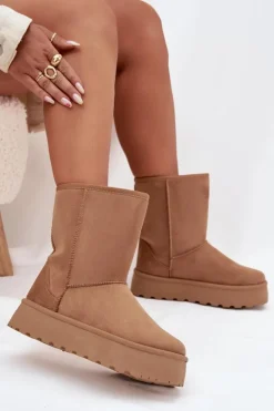 Damskie Śniegowce Ocieplone Futerkiem Camel Abrams