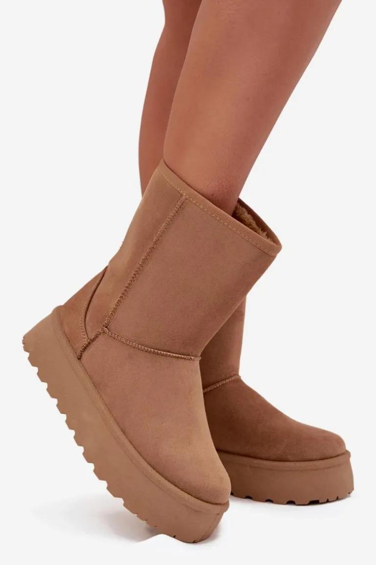 Damskie Śniegowce Ocieplone Futerkiem Camel Abrams