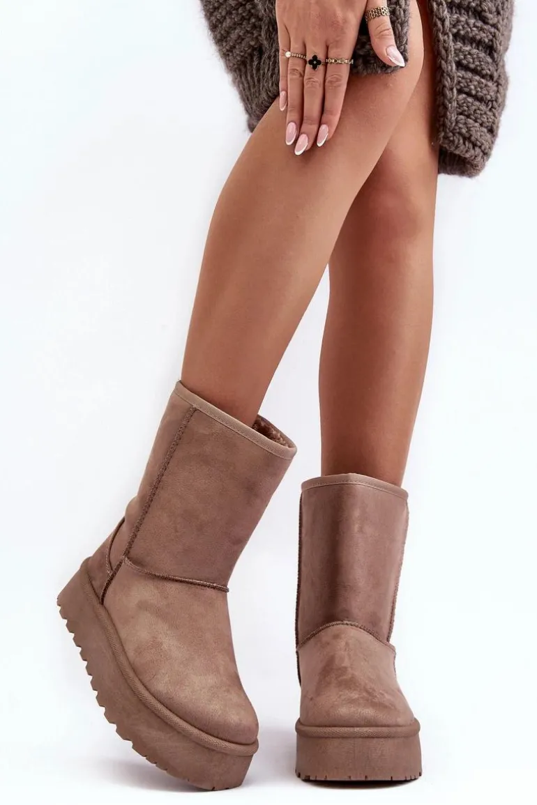 Damskie Śniegowce Ocieplone Futerkiem Ciemnobeżowe Abrams