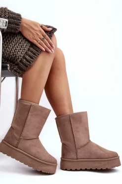 Damskie Śniegowce Ocieplone Futerkiem Ciemnobeżowe Abrams