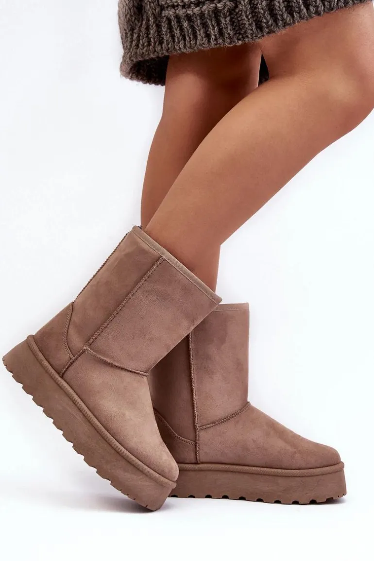 Damskie Śniegowce Ocieplone Futerkiem Ciemnobeżowe Abrams