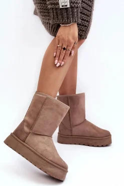 Damskie Śniegowce Ocieplone Futerkiem Ciemnobeżowe Abrams