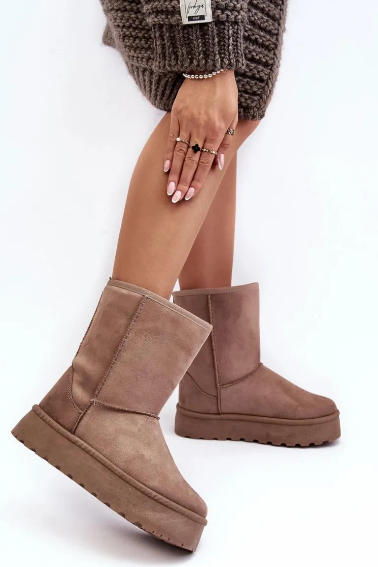 Damskie Śniegowce Ocieplone Futerkiem Ciemnobeżowe Abrams