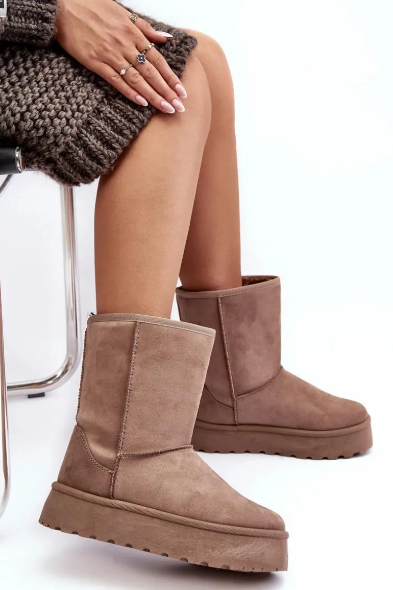 Damskie Śniegowce Ocieplone Futerkiem Ciemnobeżowe Abrams