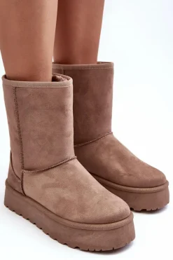 Damskie Śniegowce Ocieplone Futerkiem Ciemnobeżowe Abrams