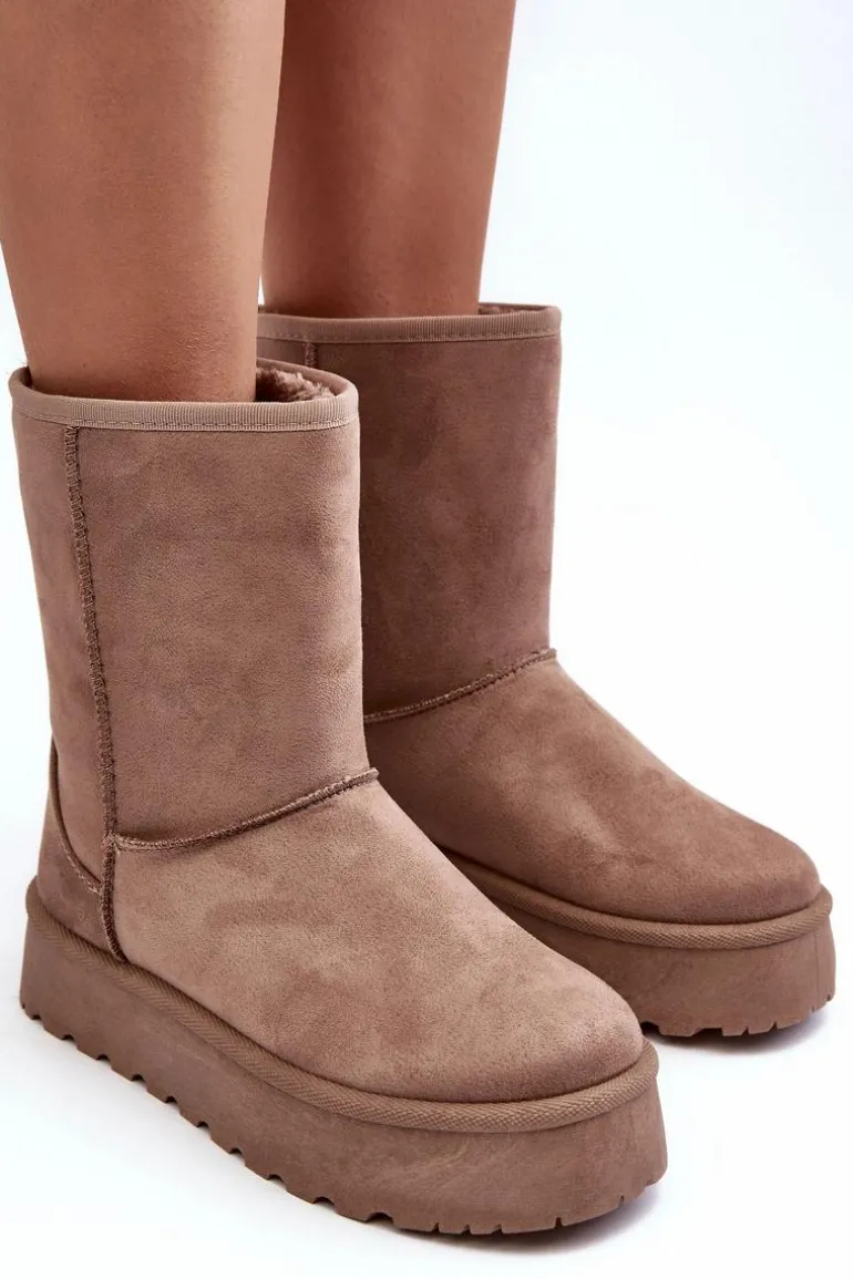 Damskie Śniegowce Ocieplone Futerkiem Ciemnobeżowe Abrams