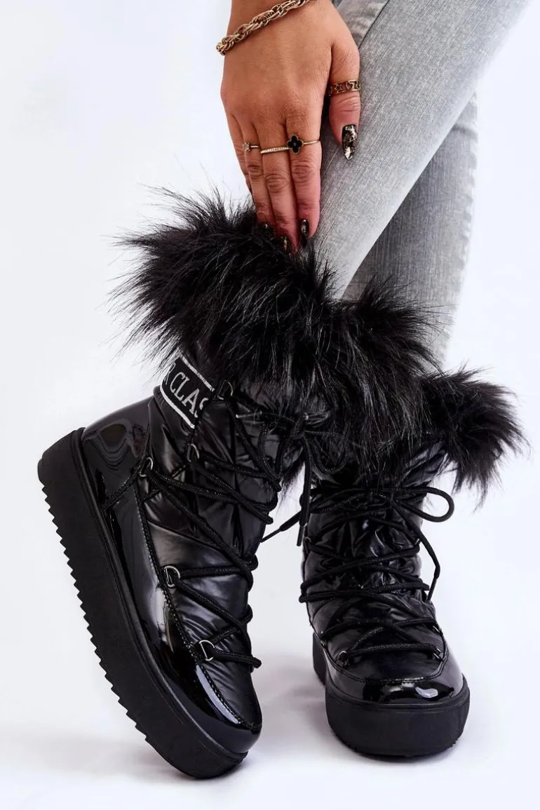 Damskie Śniegowce Sznurowane Czarne Santero