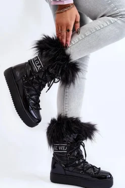 Damskie Śniegowce Sznurowane Czarne Santero