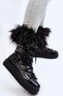 Damskie Śniegowce Sznurowane Czarne Santero