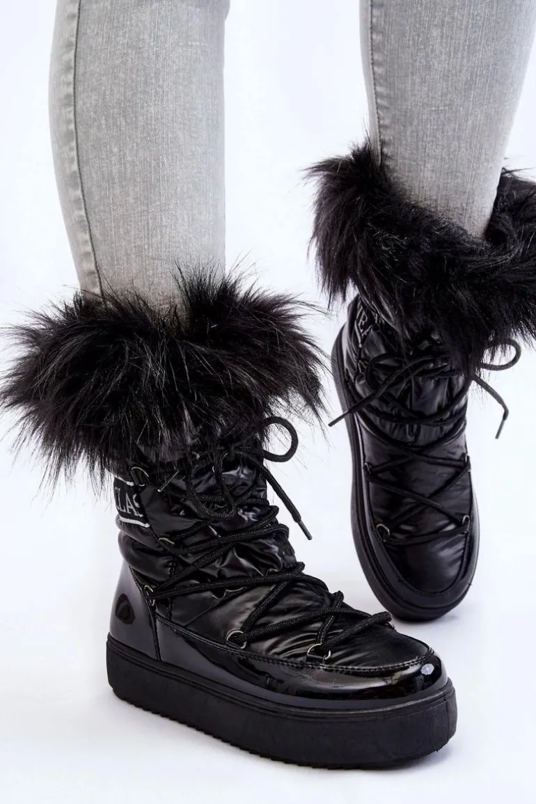 Damskie Śniegowce Sznurowane Czarne Santero