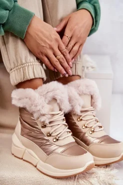 Damskie Śniegowce Sznurowane Jasny Beż Anna
