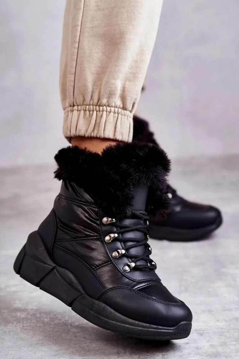Damskie Śniegowce Sznurowane Czarne Anna