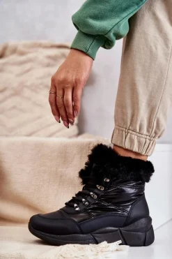 Damskie Śniegowce Sznurowane Czarne Anna