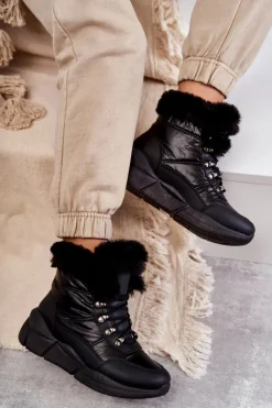 Damskie Śniegowce Sznurowane Czarne Anna