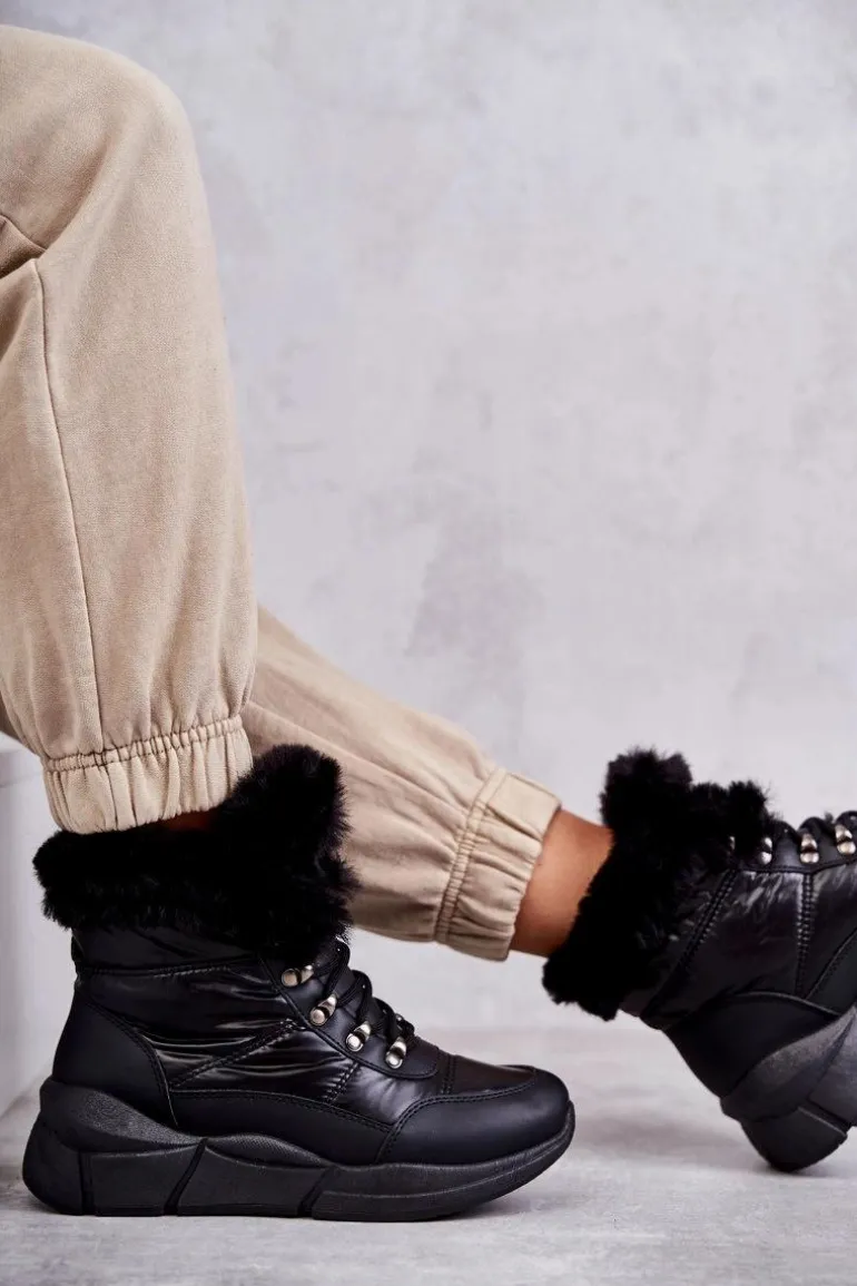 Damskie Śniegowce Sznurowane Czarne Anna