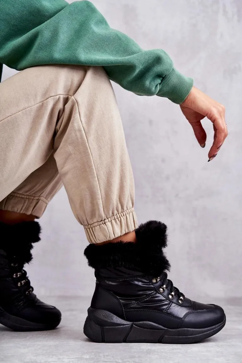 Damskie Śniegowce Sznurowane Czarne Anna