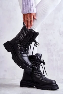 Damskie Śniegowce Sznurowane GOE KK2N4017 Czarne