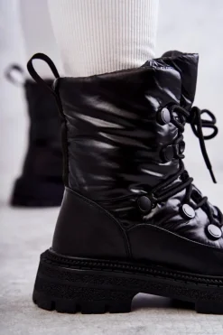 Damskie Śniegowce Sznurowane GOE KK2N4017 Czarne