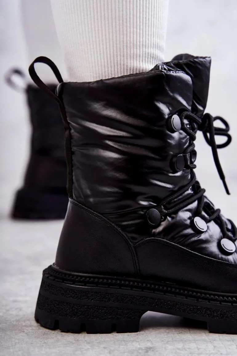 Damskie Śniegowce Sznurowane GOE KK2N4017 Czarne