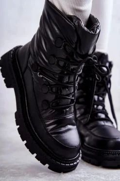 Damskie Śniegowce Sznurowane GOE KK2N4017 Czarne