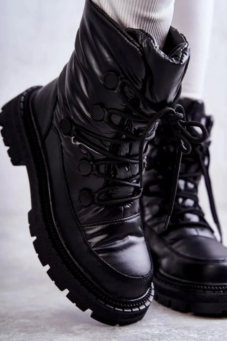 Damskie Śniegowce Sznurowane GOE KK2N4017 Czarne