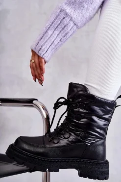 Damskie Śniegowce Sznurowane GOE KK2N4017 Czarne