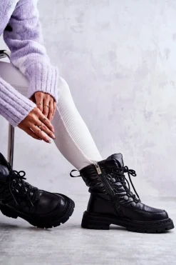 Damskie Śniegowce Sznurowane GOE KK2N4017 Czarne