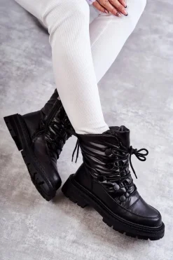 Damskie Śniegowce Sznurowane GOE KK2N4017 Czarne