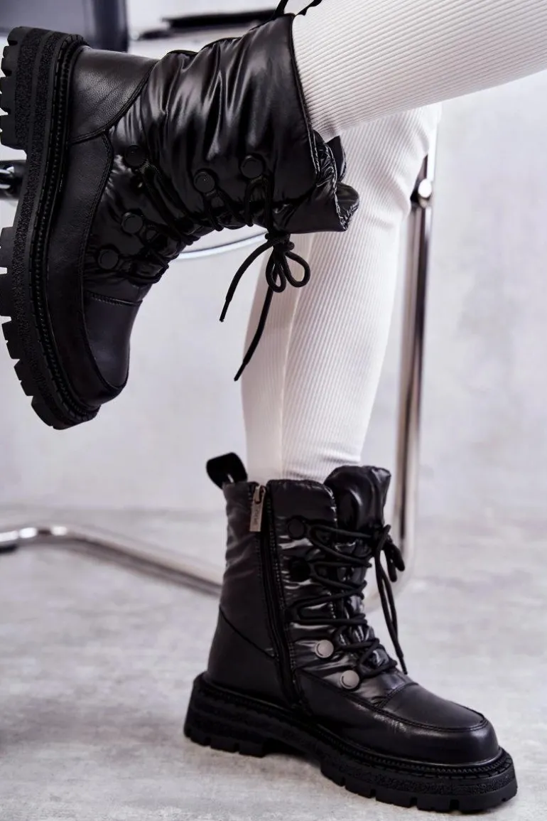 Damskie Śniegowce Sznurowane GOE KK2N4017 Czarne