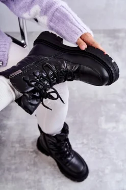 Damskie Śniegowce Sznurowane GOE KK2N4017 Czarne