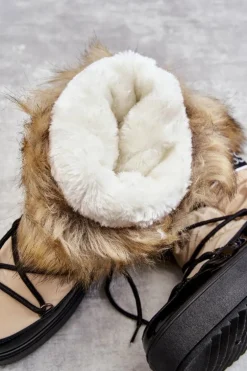 Damskie Śniegowce Sznurowane Beżowo-Czarne Santero