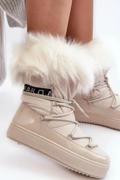 Damskie Śniegowce Sznurowane Jasnobeżowe Santero