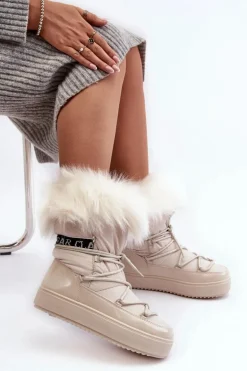 Damskie Śniegowce Sznurowane Jasnobeżowe Santero