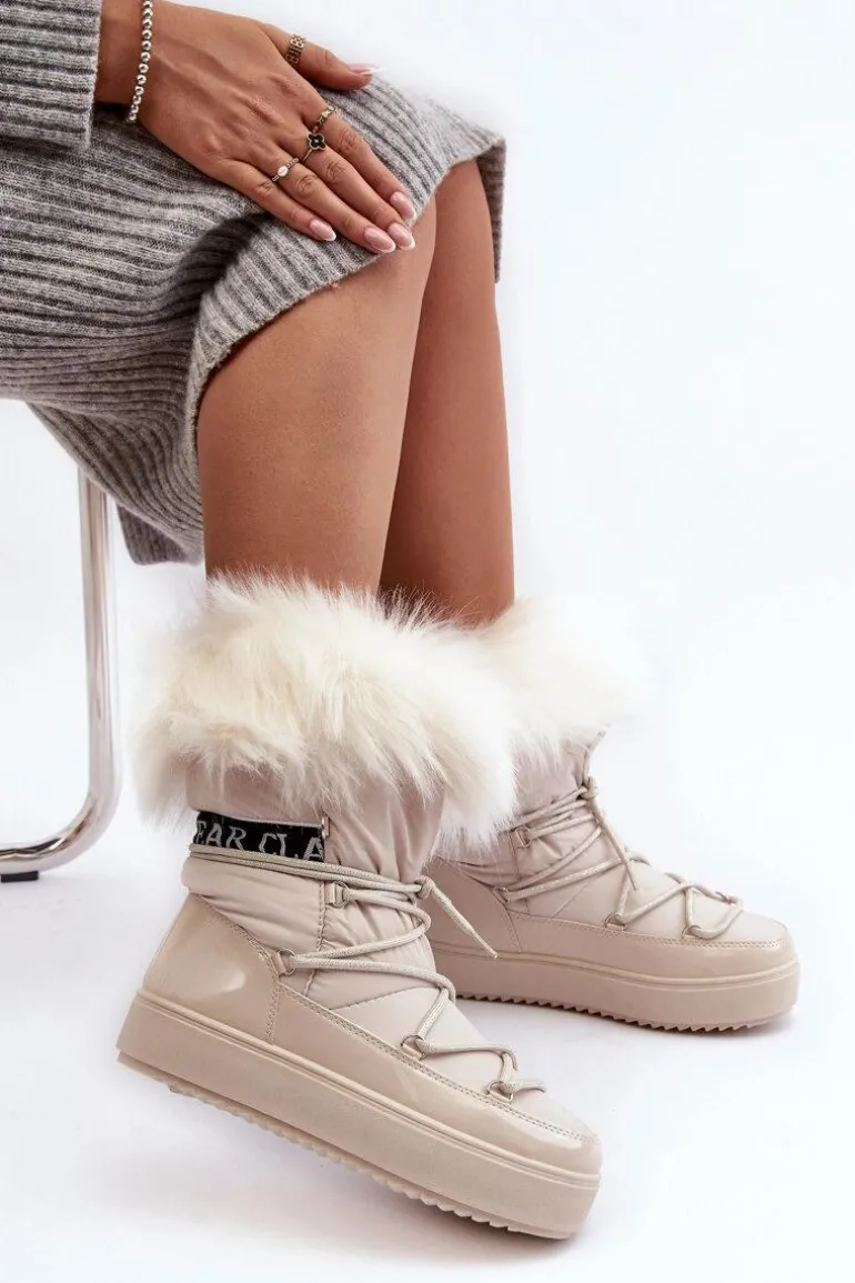 Damskie Śniegowce Sznurowane Jasnobeżowe Santero