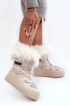 Damskie Śniegowce Sznurowane Jasnobeżowe Santero