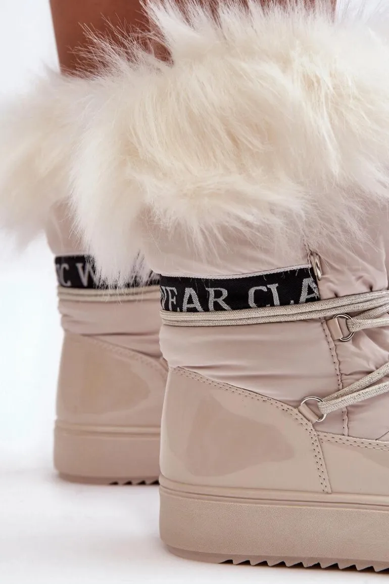 Damskie Śniegowce Sznurowane Jasnobeżowe Santero