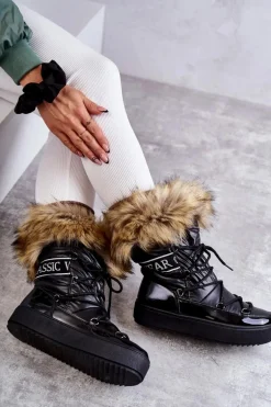 Damskie Śniegowce Sznurowane Czarne Santero