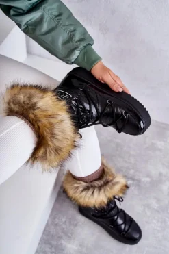 Damskie Śniegowce Sznurowane Czarne Santero