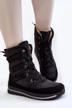 Damskie Śniegowce Sznurowane Progress PROGJ-22-134 Czarne
