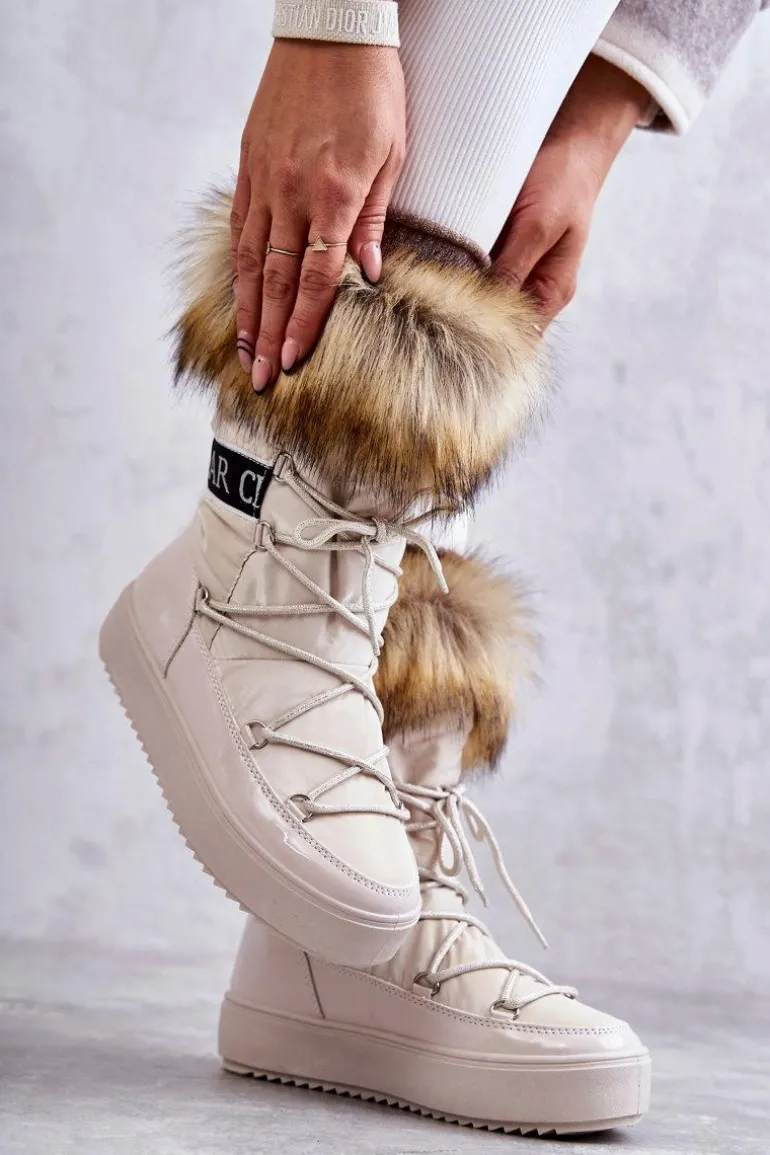 Damskie Śniegowce Sznurowane Beżowe Santero