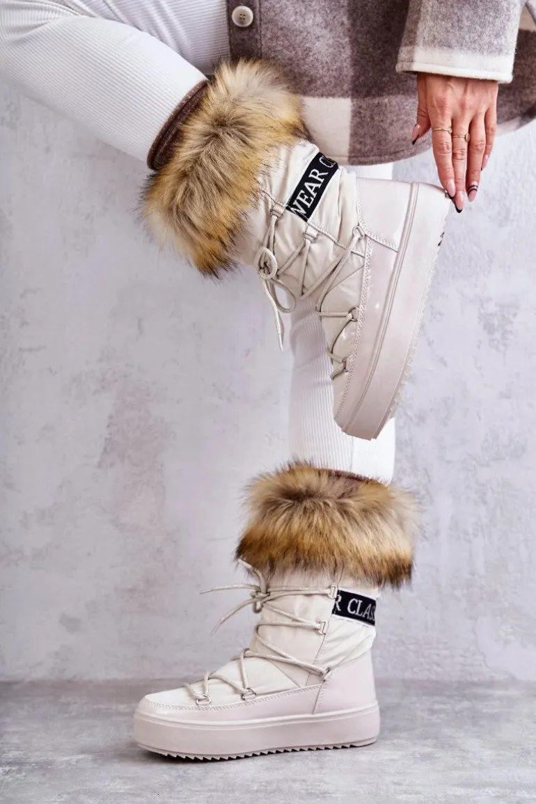 Damskie Śniegowce Sznurowane Beżowe Santero