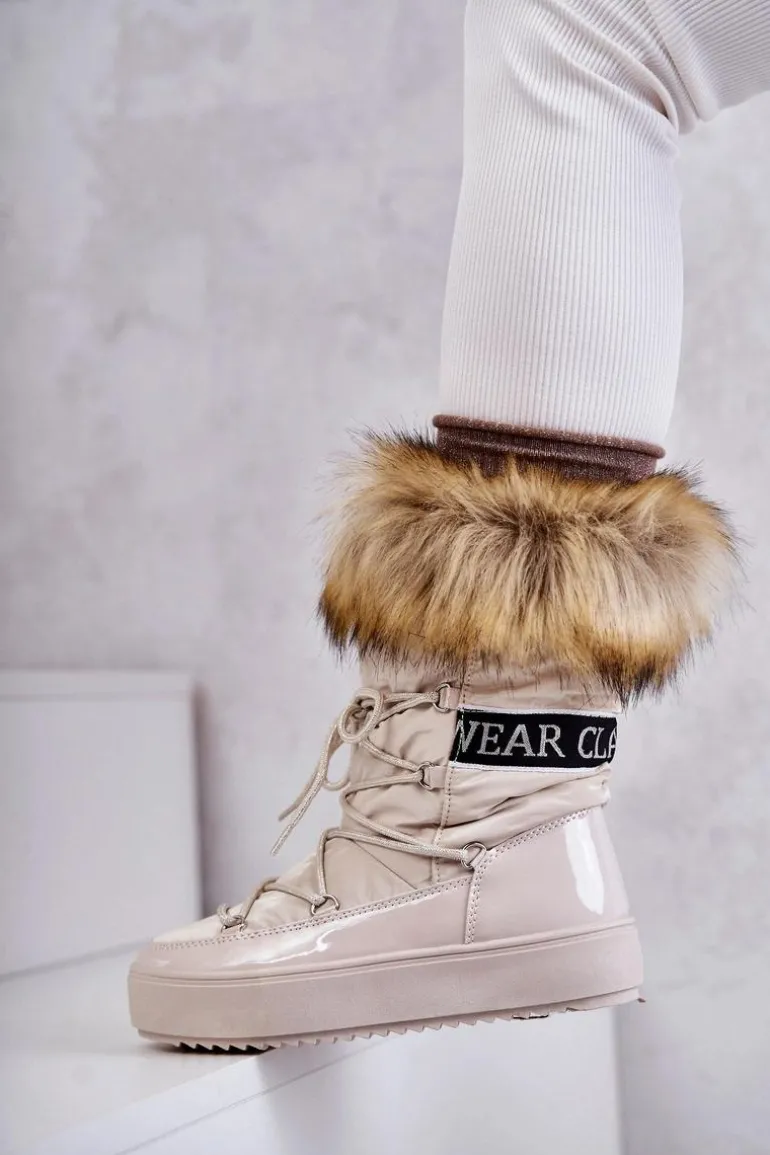 Damskie Śniegowce Sznurowane Beżowe Santero