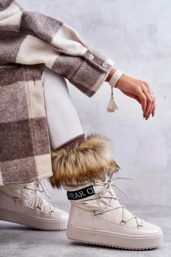 Damskie Śniegowce Sznurowane Beżowe Santero