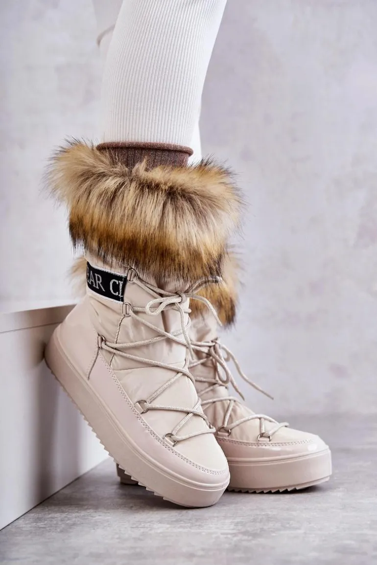 Damskie Śniegowce Sznurowane Beżowe Santero