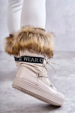 Damskie Śniegowce Sznurowane Beżowe Santero