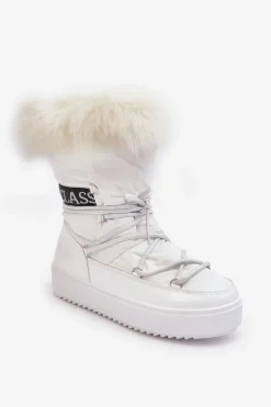Damskie Śniegowce Sznurowane Białe Santero - Białe
