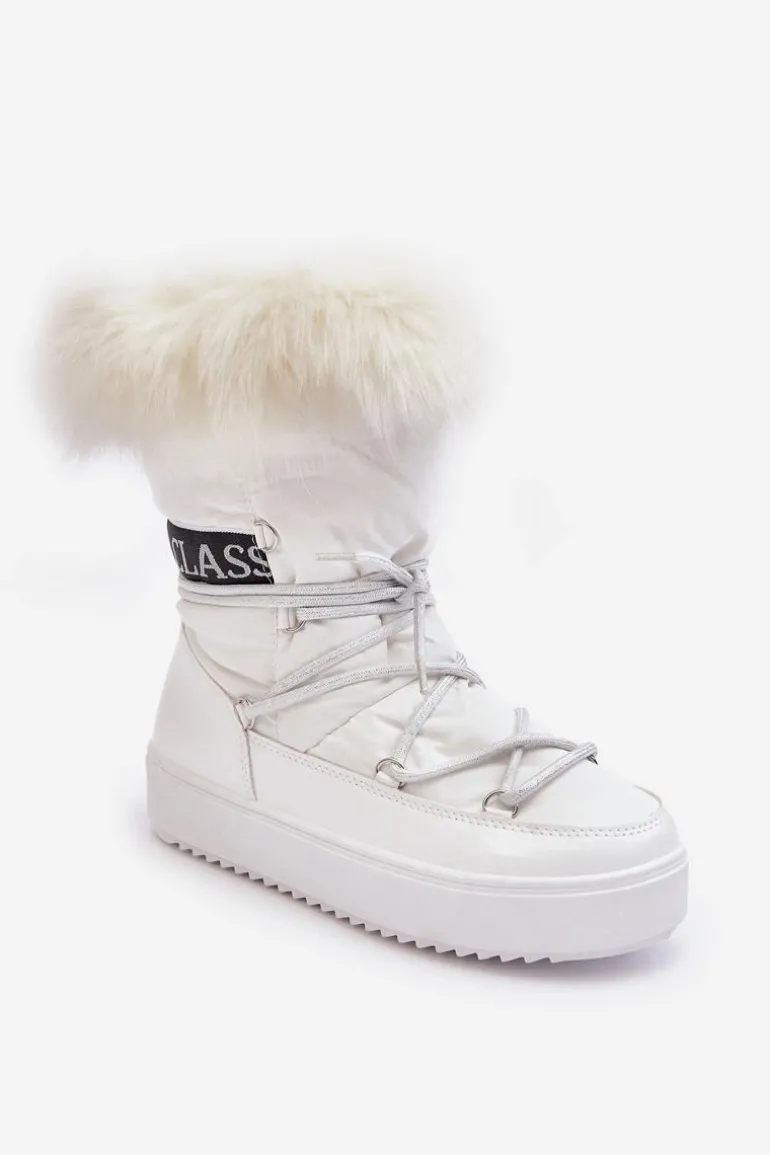 Damskie Śniegowce Sznurowane Białe Santero - Białe
