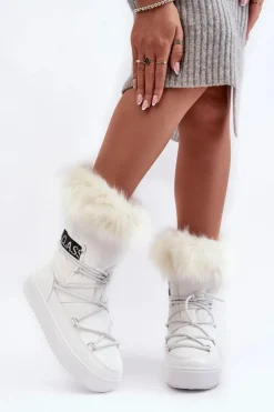 Damskie Śniegowce Sznurowane Białe Santero - Białe