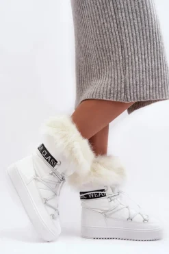 Damskie Śniegowce Sznurowane Białe Santero - Białe